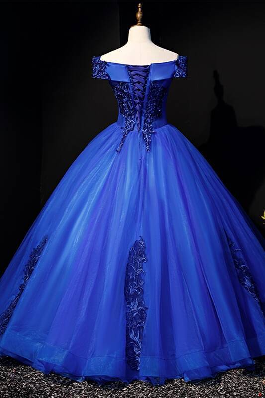 Off the Shoulder Royal Blue Long Ball Gown 