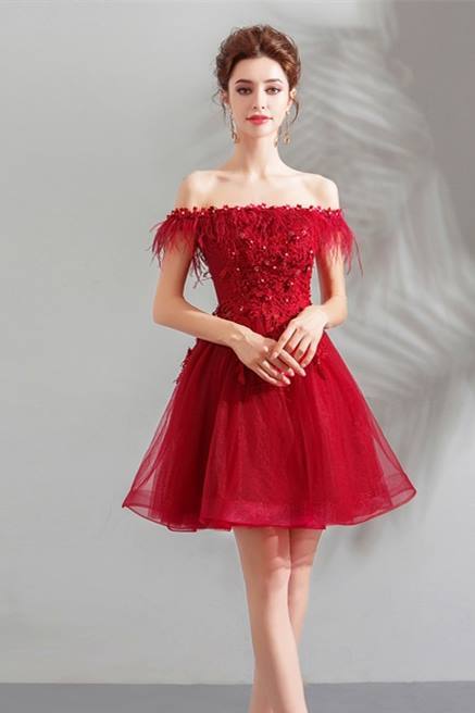 Off the Shoulder Red A-line Short Party Dress 