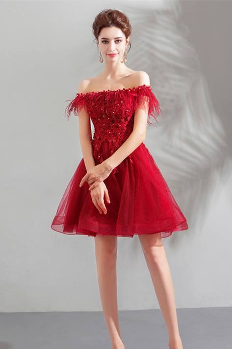 Off the Shoulder Red A-line Short Party Dress 