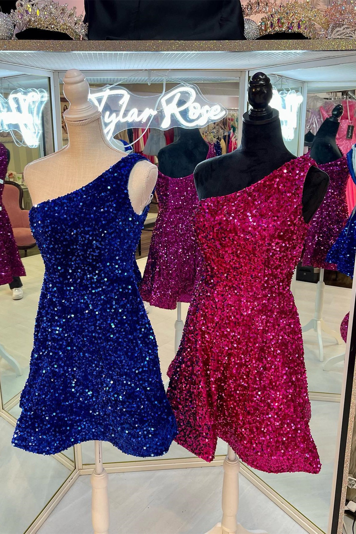 One Shoulder Royal Blue Sequin Short A-line Homecoming Dress –  Dressesforparty