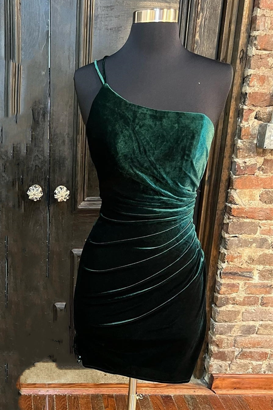 One Shoulder Dark Green Velvet Bodycon Mini Dress – Dressesforparty
