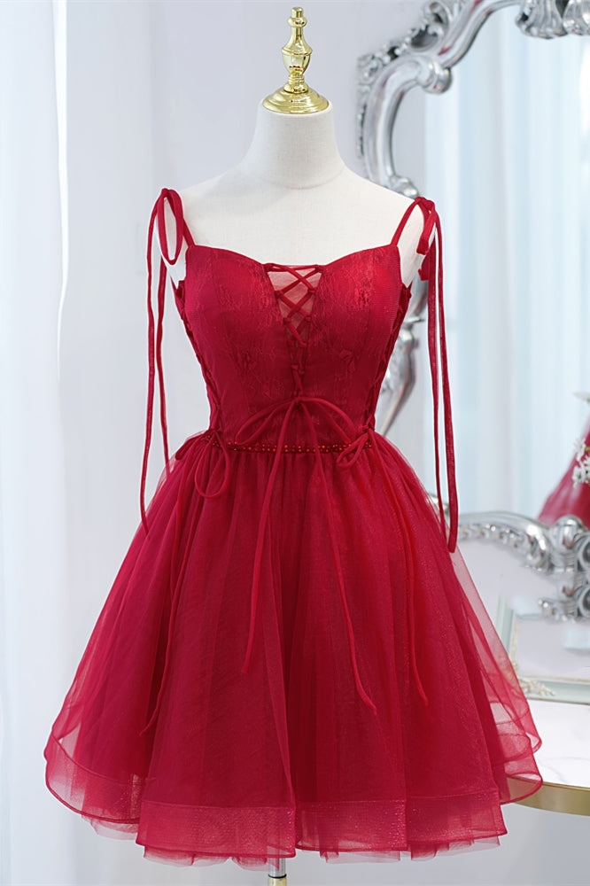 Princess Red A-line Tulle Short Party Dress with Lace Up Front –  Dressesforparty
