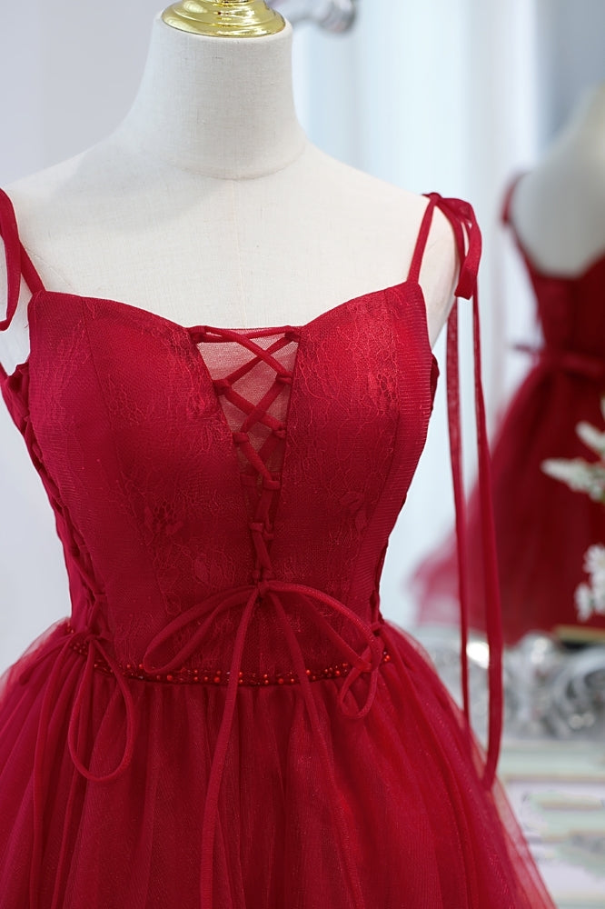 Princess Red A-line Tulle Short Party Dress with Lace Up Front