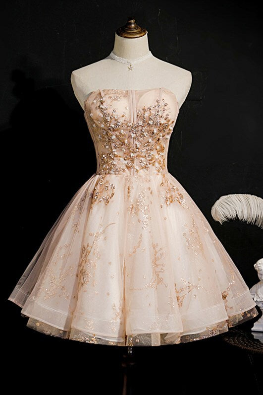 Strapless Short Champagne Party Dress with Sequins 