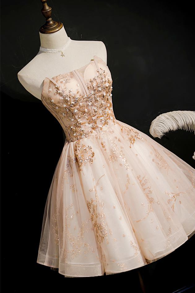 Strapless Short Champagne Party Dress with Sequins 
