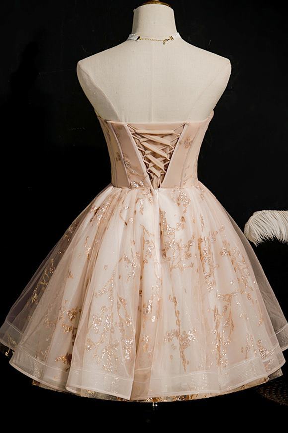 Strapless Short Champagne Party Dress with Sequins 