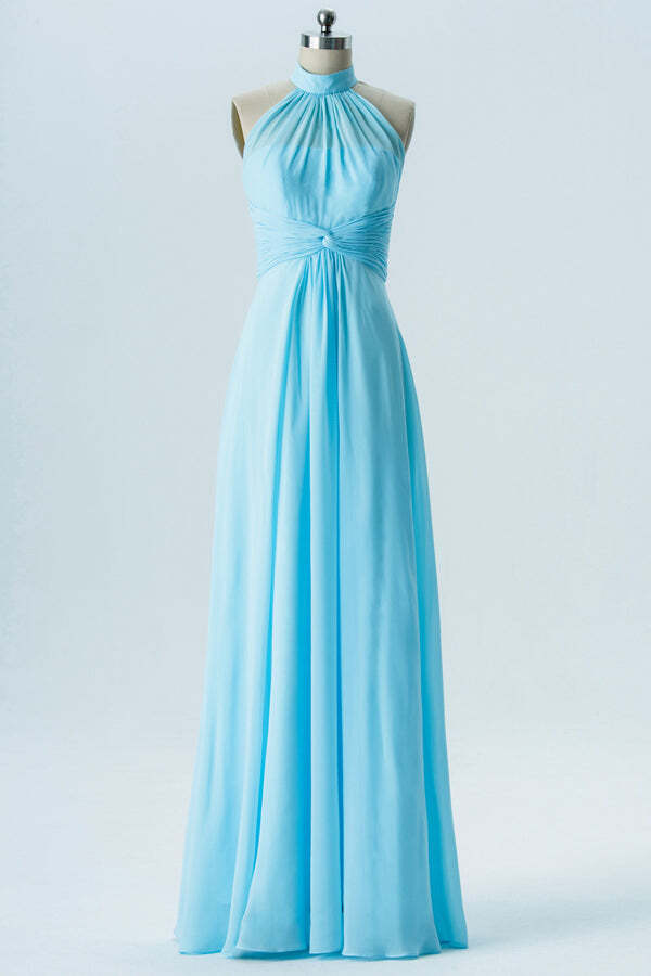 High Neck Ice Blue Chiffon A-line Long Bridesmaid Dress Dressesforparty High Neck Ice Blue Chiffon A-line Long Bridesmaid Dress Dressesforparty