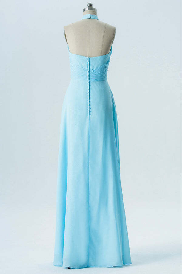High Neck Ice Blue Chiffon A-line Long Bridesmaid Dress Dressesforparty High Neck Ice Blue Chiffon A-line Long Bridesmaid Dress Dressesforparty