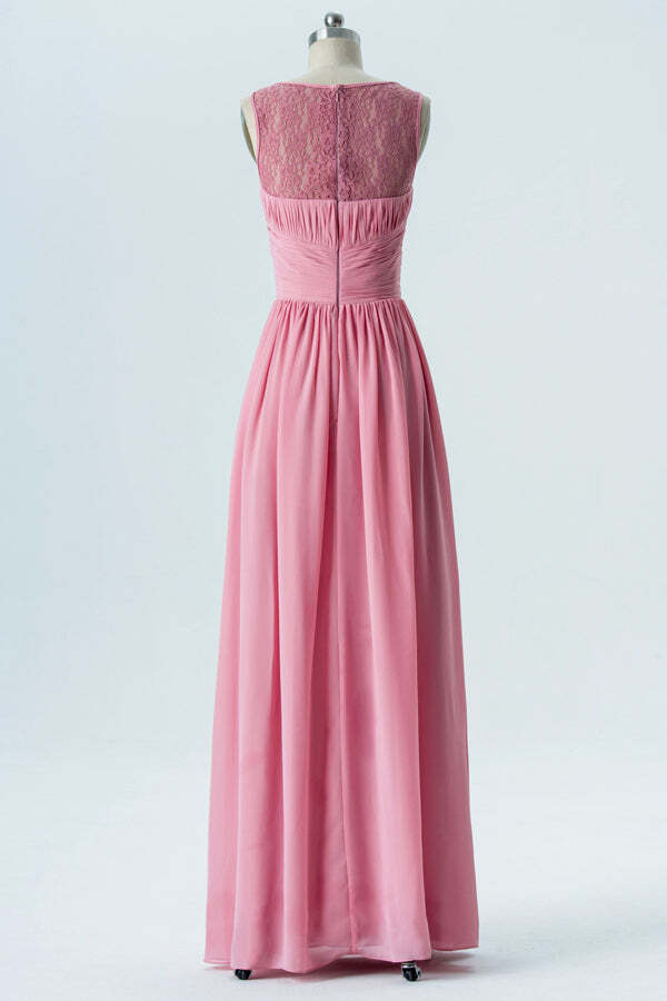 Blush Pink Scoop A-line Chiffon Long Bridesmaid Dress