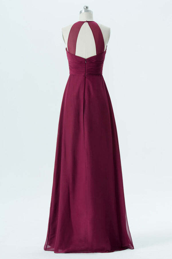 Short Halter Chiffon Bridesmaid Gown Burgundy Plus Size