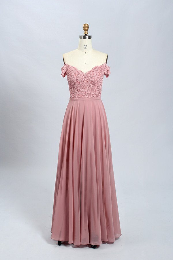 Blush Pink Off the Shoulder Lace Appliques Mermaid Long Formal Dress