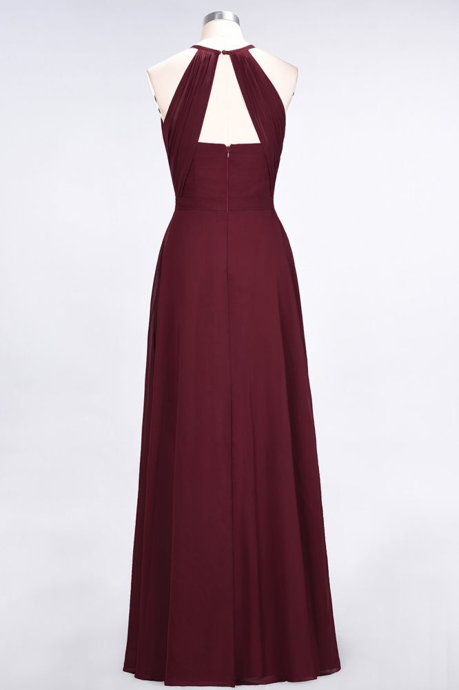 Princess Wine Red Chiffon A-line Long Bridesmaid Dress