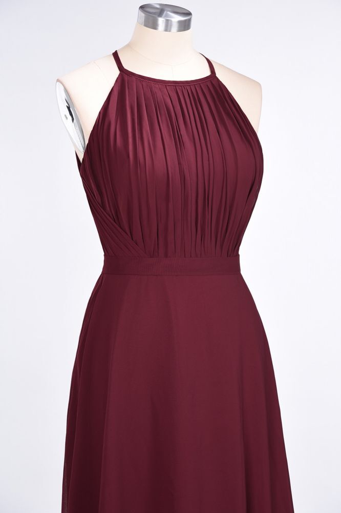 Princess Wine Red Chiffon A-line Long Bridesmaid Dress