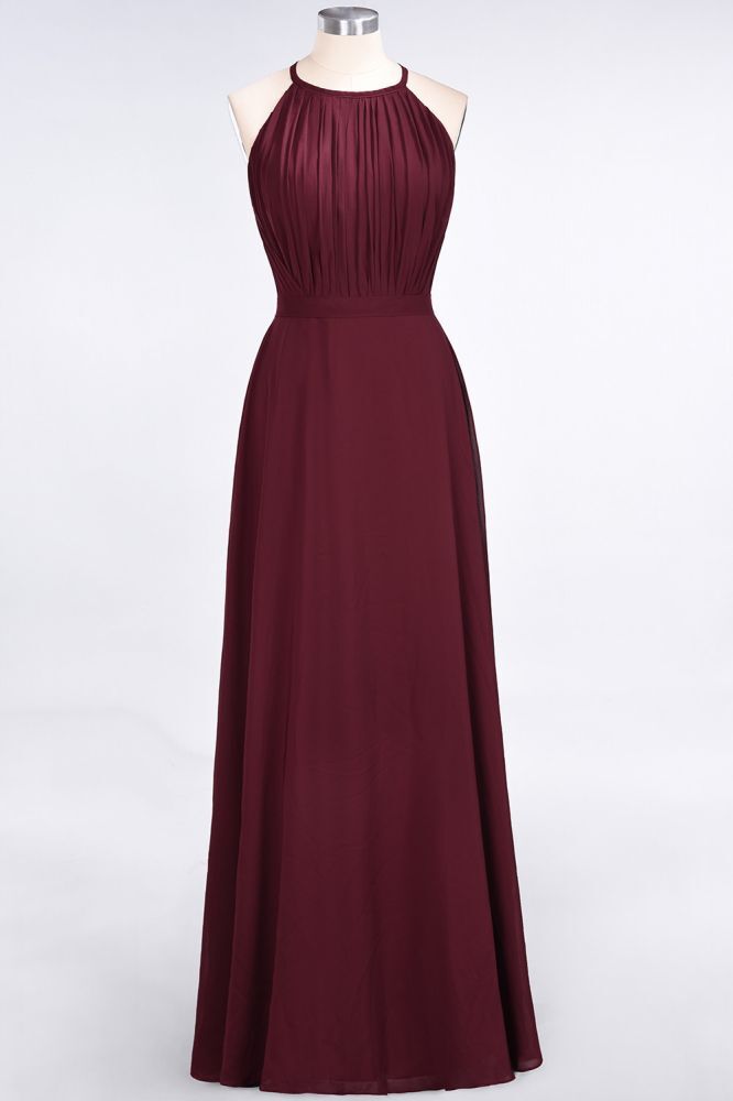 Princess Wine Red Chiffon A-line Long Bridesmaid Dress