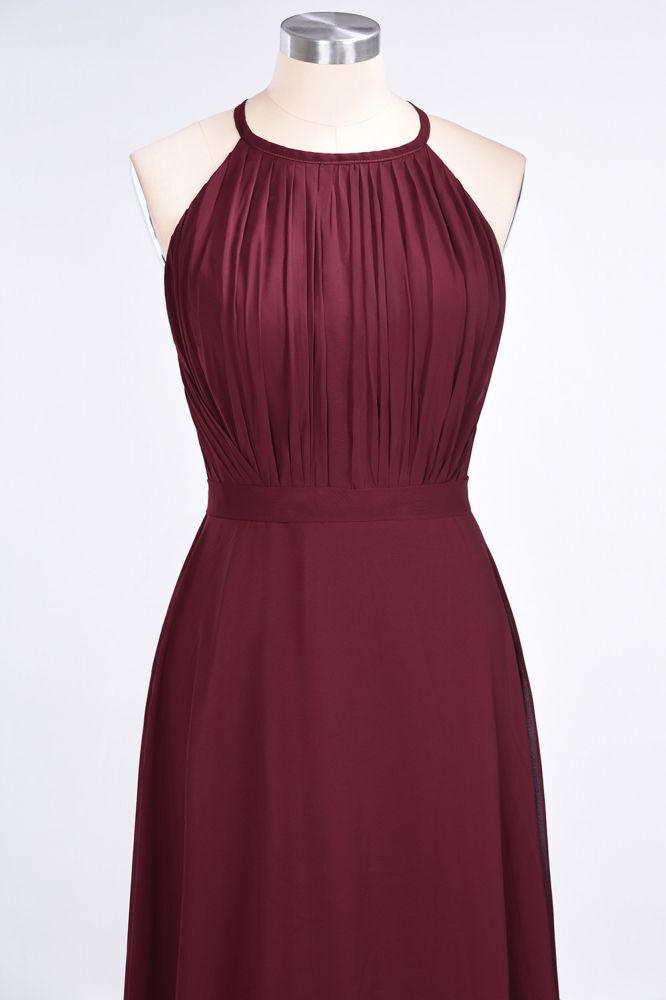 Princess Wine Red Chiffon A-line Long Bridesmaid Dress