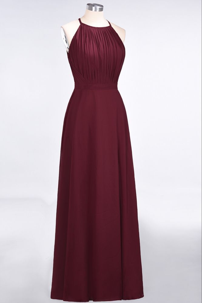 Princess Wine Red Chiffon A-line Long Bridesmaid Dress