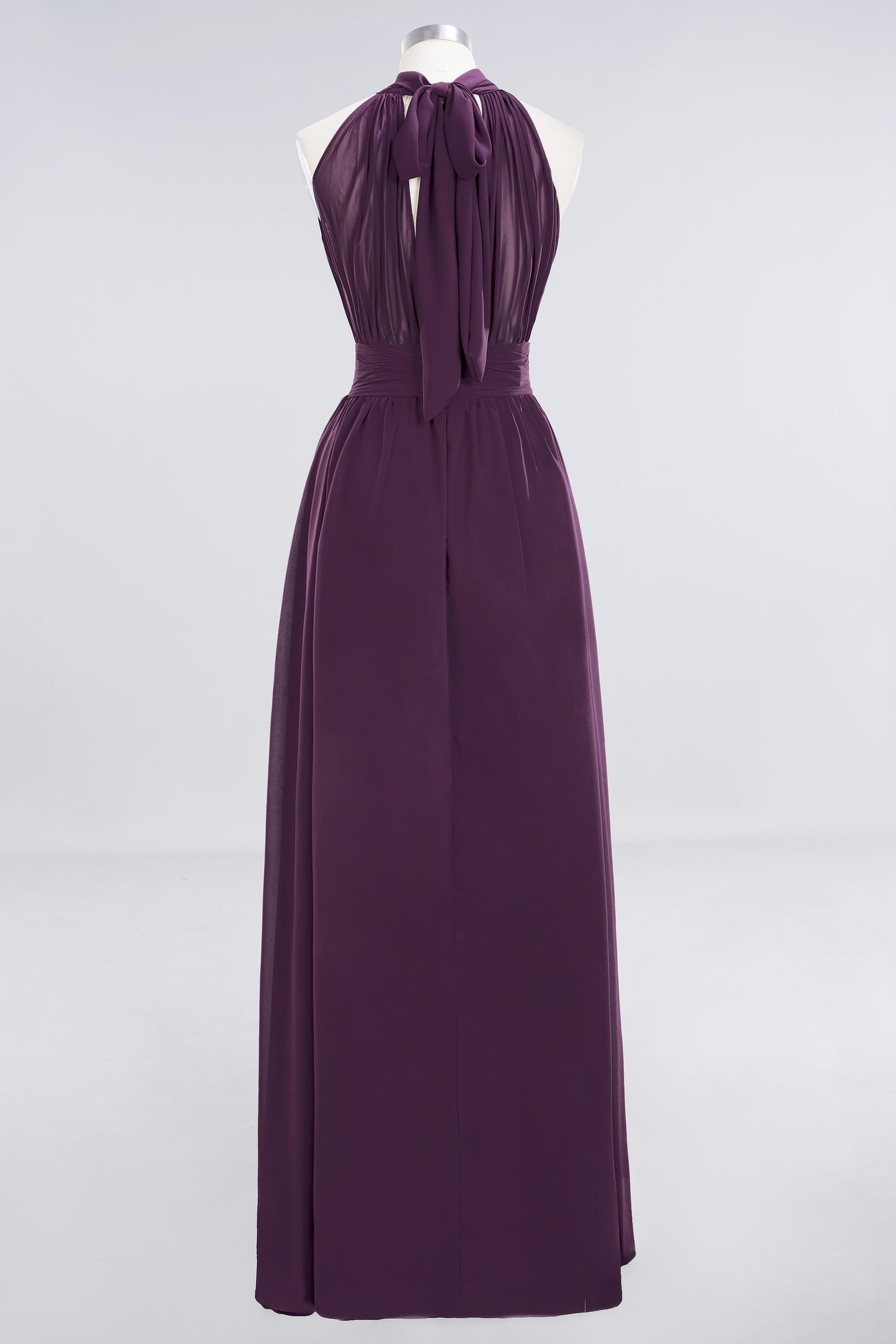 High Neck Purple Chiffon A-line Long Bridesmaid Dress 