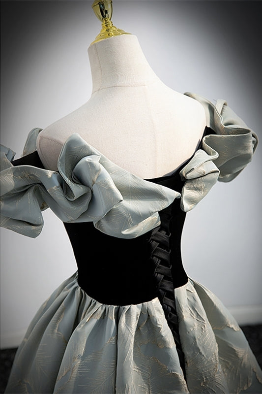 Fairy Off the Shoulder Black and Green Satin Long Prom Dress
