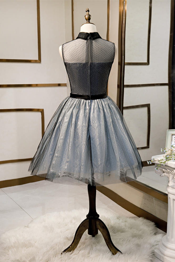Black and Blue Short Party Dress with Peter Pan Collar