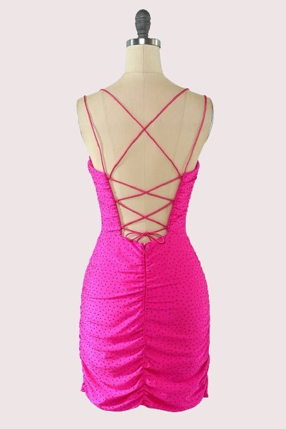 Sexy Hot Pink Bodycon Mini Party Dress with Sequins 