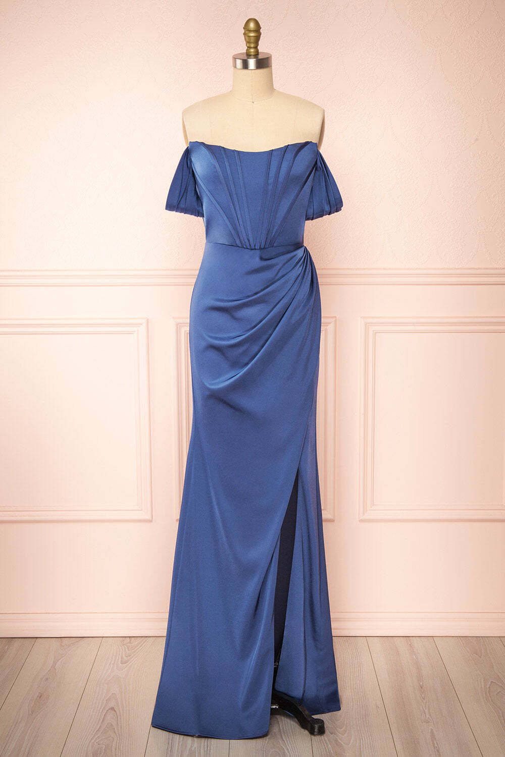 Strapless Navy Blue Mermaid Long Bridesmaid Dress with Slit