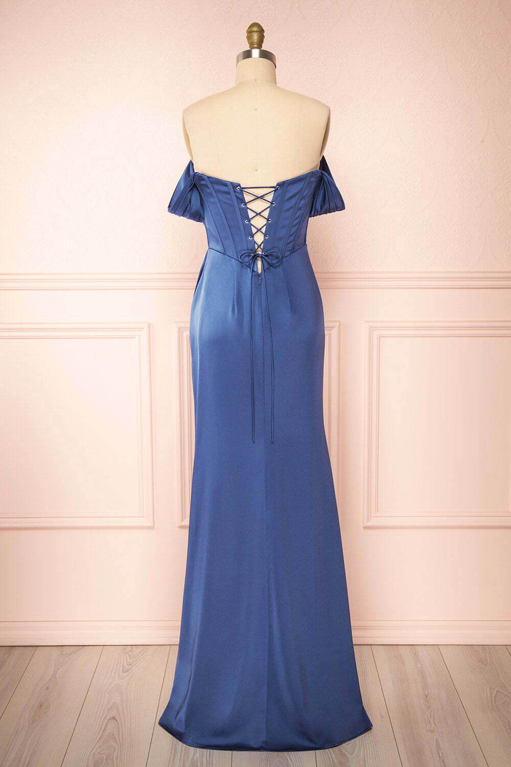 Strapless Navy Blue Mermaid Long Bridesmaid Dress with Slit