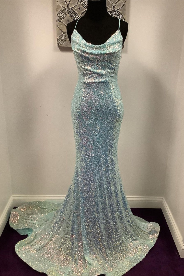 Tiffany blue shiny elegant sequin mermaid long prom dress evening gown party dress gh2721 main image 1