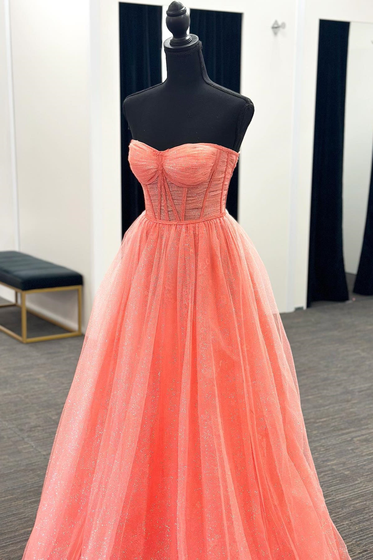 Strapless Coral A-line Long Formal Dress