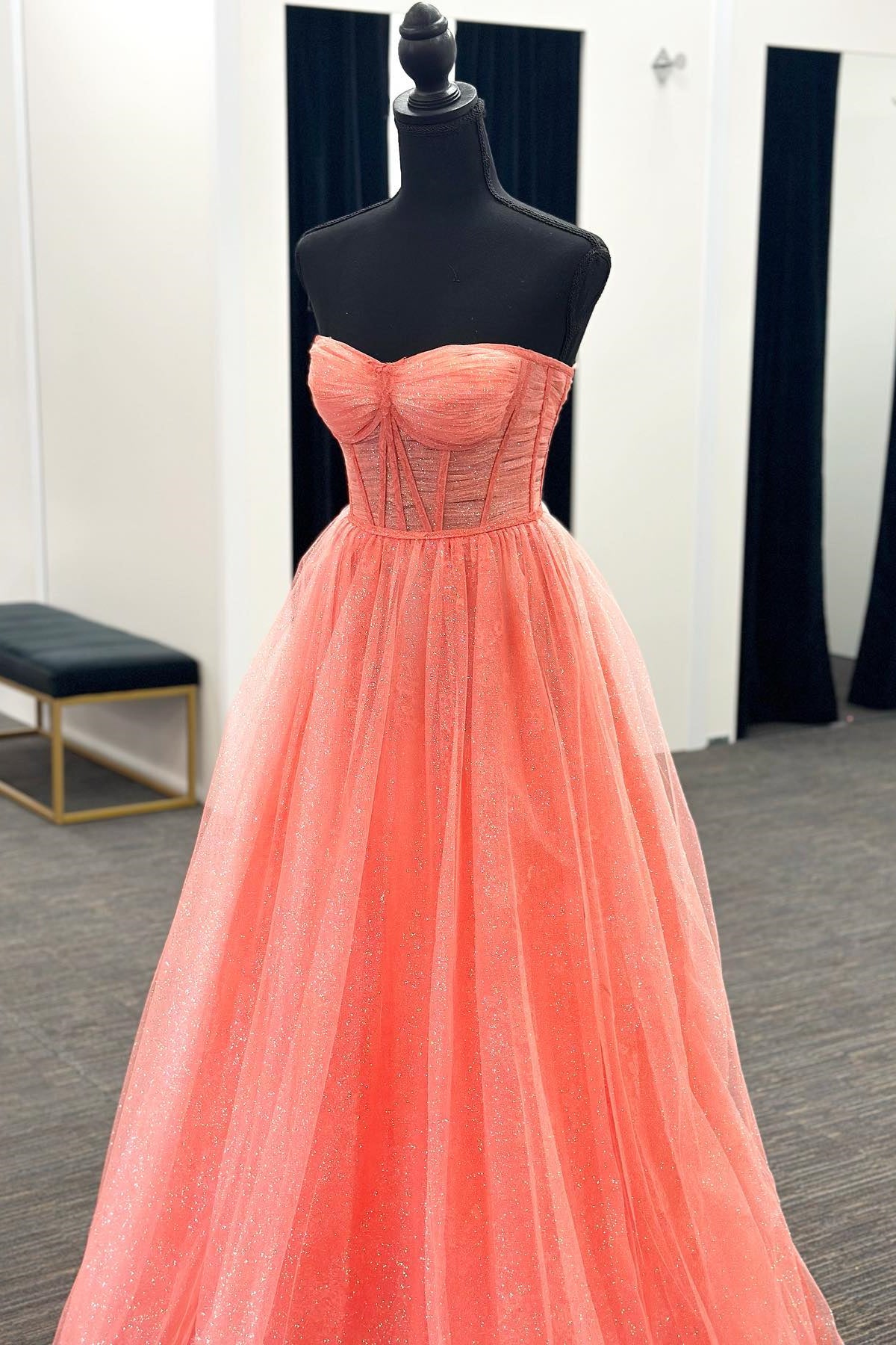 Strapless Coral A-line Long Formal Dress Dressesforparty Strapless Coral A-line Long Formal Dress Dressesforparty