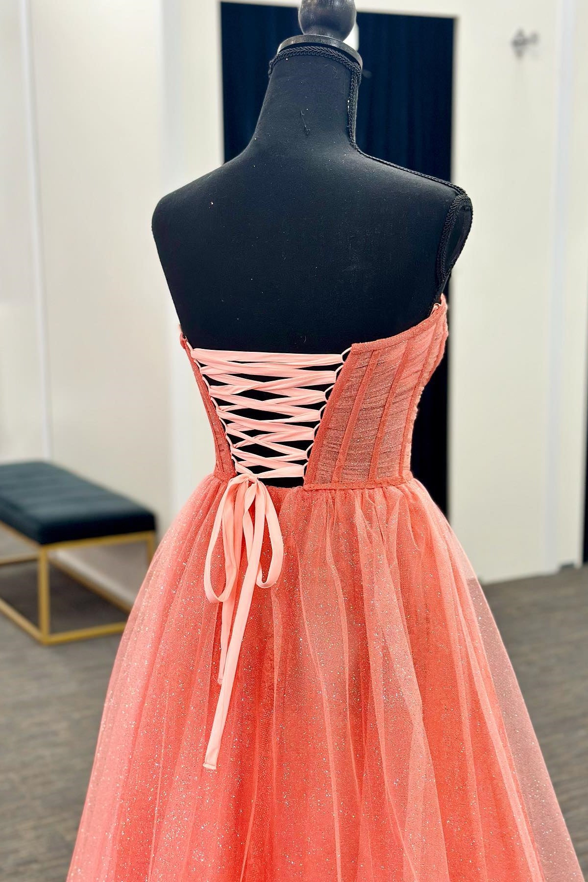 Strapless Coral A-line Long Formal Dress