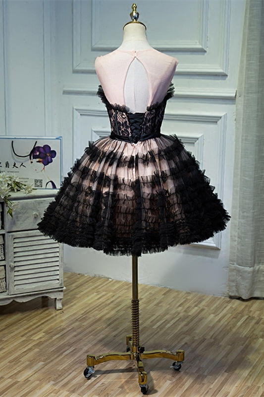 Cute A-line Black Puffy Party Dress