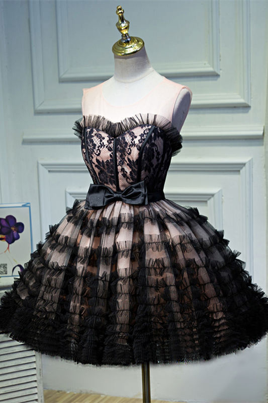 Cute A-line Black Puffy Party Dress