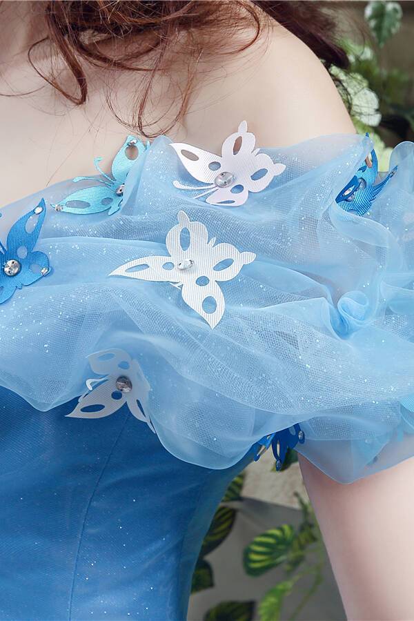 Off the Shoulder Blue Cinderella Ball Gown