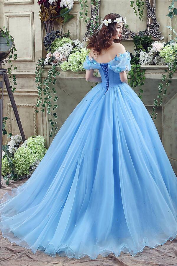 Off the Shoulder Blue Cinderella Ball Gown