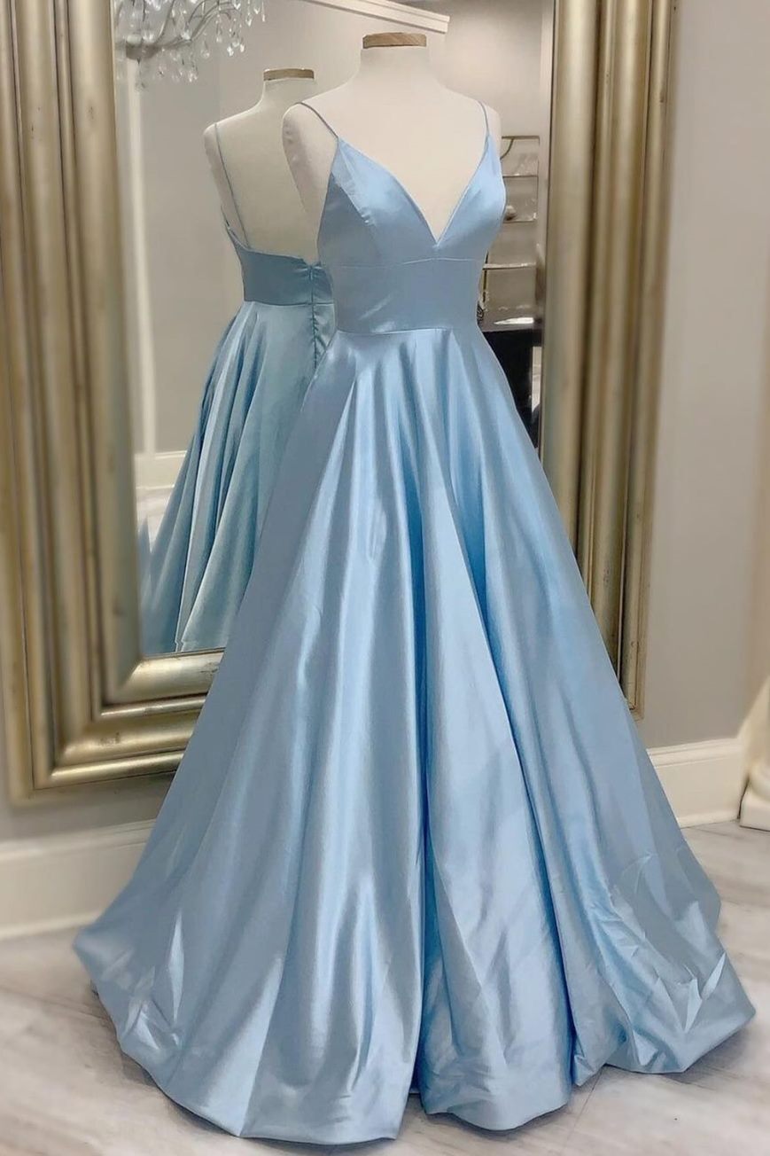 Simple Light Blue A-line Long Prom Dress