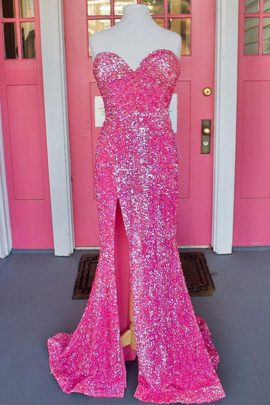 Sparkly Mermaid Sweetheart Pink Sequins Long Prom Dresses AB111303