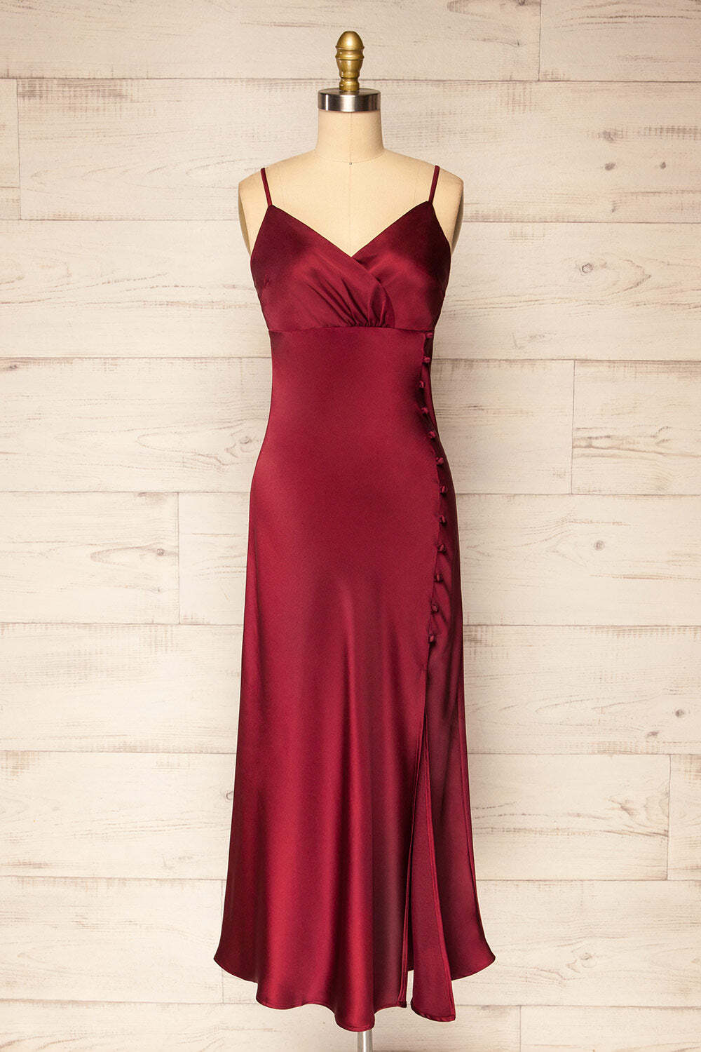 Burgundy Straps V Neck Slip Midi Party Dress