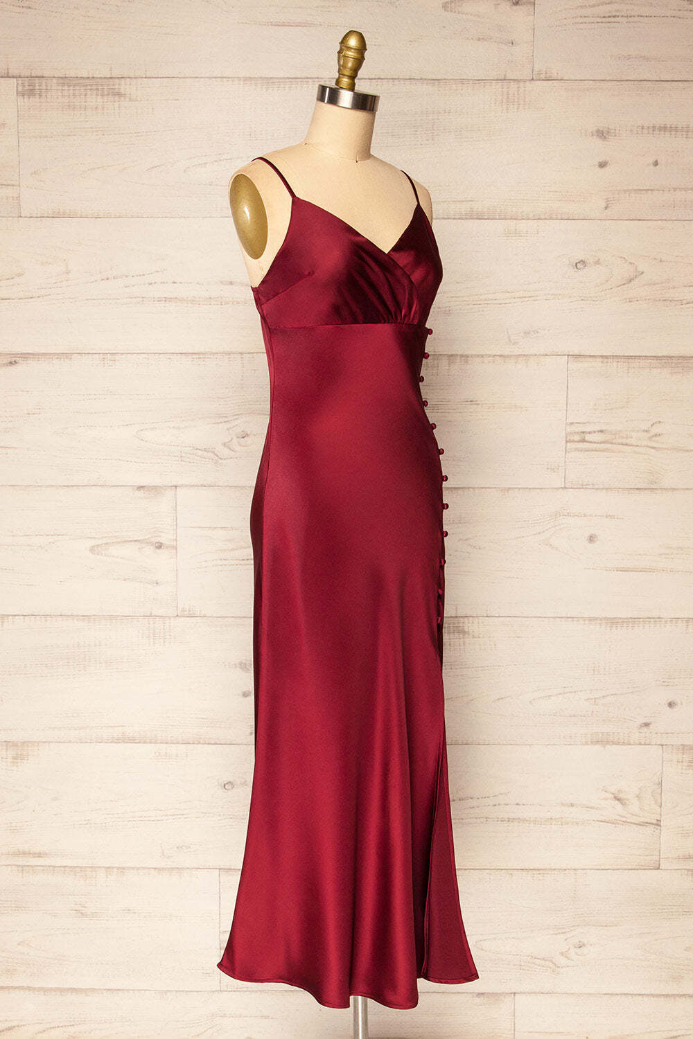 Burgundy Straps V Neck Slip Midi Party Dress
