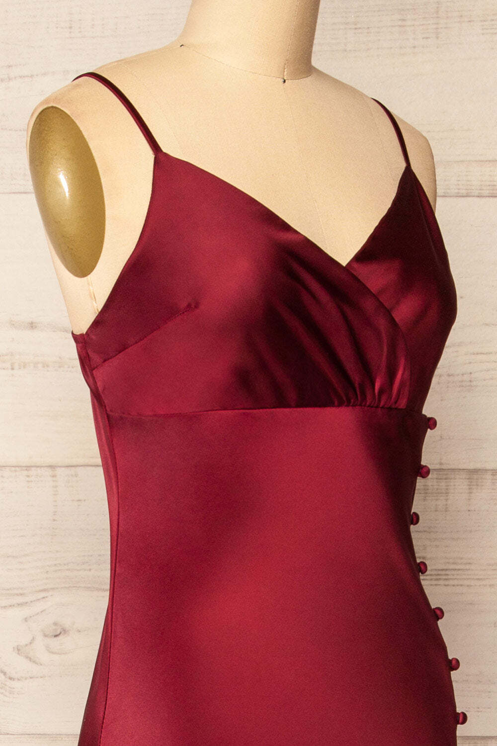 Burgundy Straps V Neck Slip Midi Party Dress