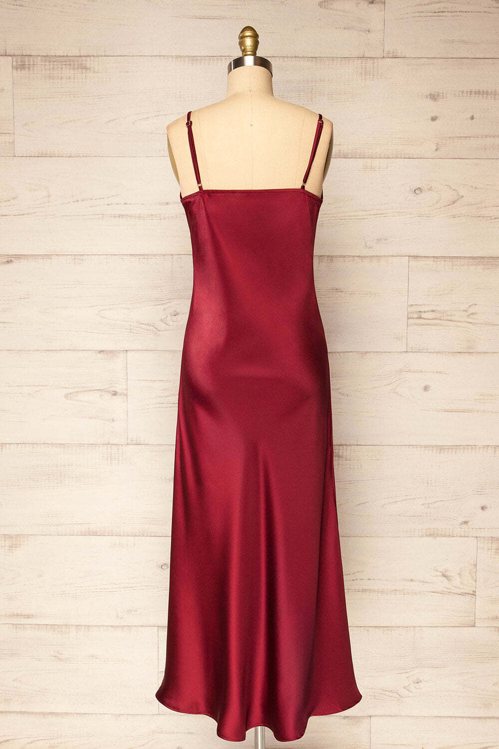 Burgundy Straps V Neck Slip Midi Party Dress