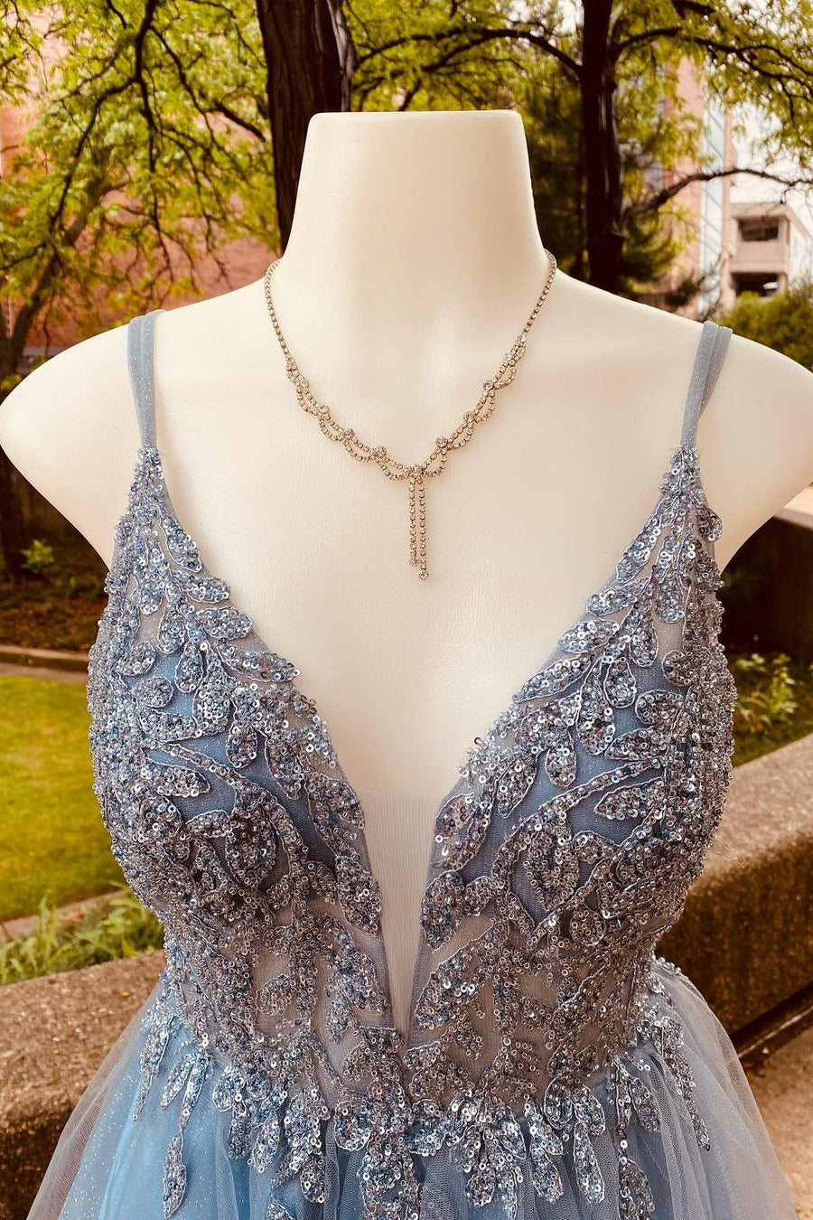 Misty Blue Beaded A-line Short Tulle Homecoming Dress
