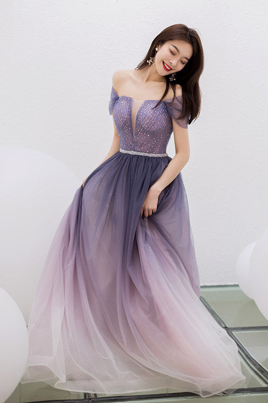 strapless open back dress Fairy A-line Ombre Purple ong Prom Dress – Dressesforparty