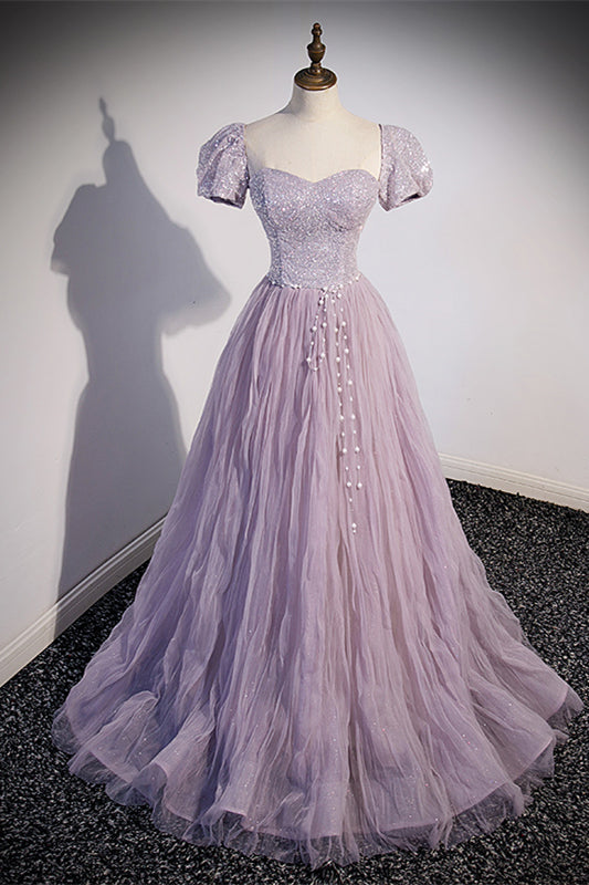 Light Purple Strapless A-line Long Formal Gown