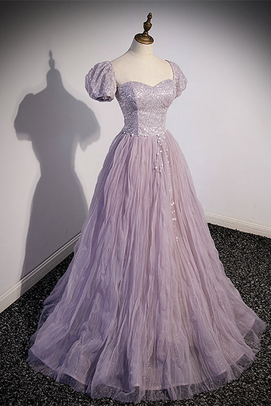 Light Purple Strapless A-line Long Formal Gown