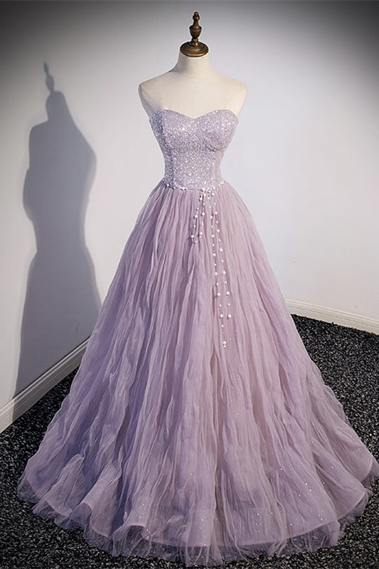 Light Purple Strapless A-line Long Formal Gown