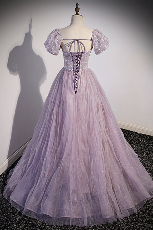 Light Purple Strapless A-line Long Formal Gown