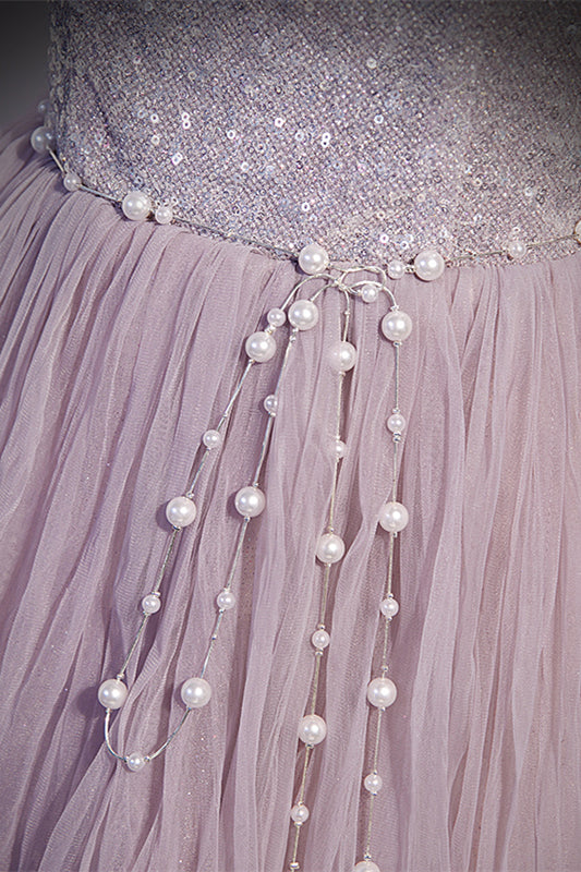 Light Purple Strapless A-line Long Formal Gown