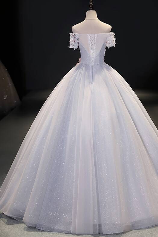 Off the Shoulder Silver Blue Ball Gown 