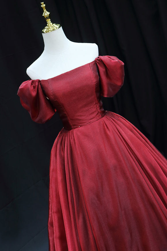 Off the Shoulder Burgundy A-line Long Formal Dress