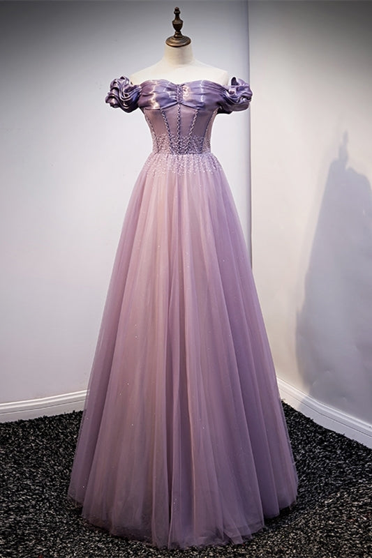 Princess Off the Shoulder Purple Long Party Dress